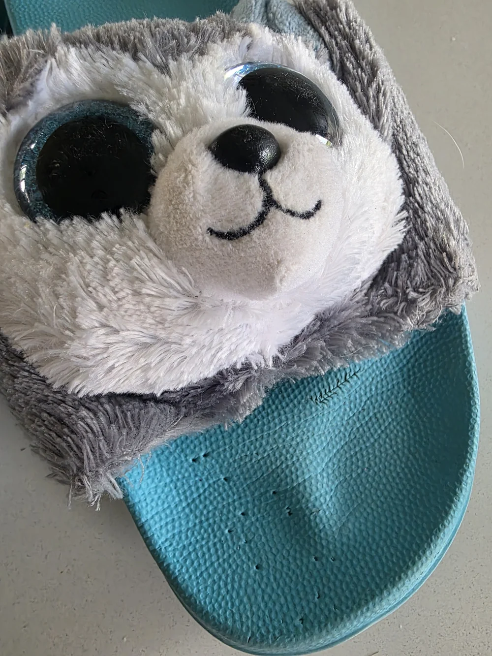 Ty Kids Plush Husky Slide Sandals - Turquoise and Gray